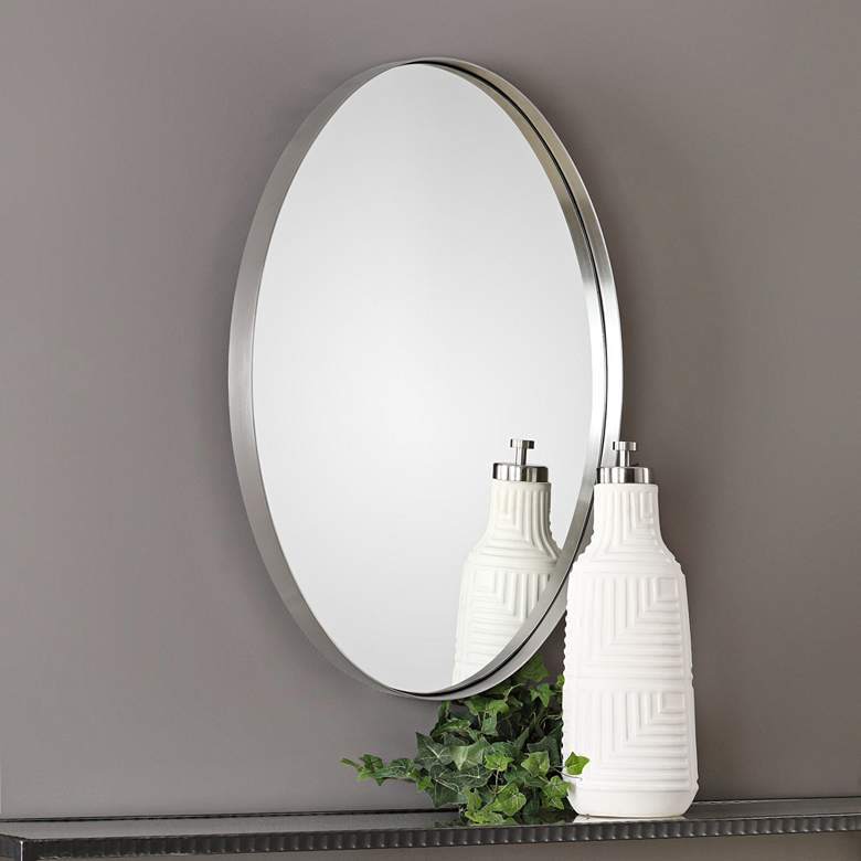 Image 1 Pursley Brushed Nickel 20 inch x 30 inch Oval Wall Mirror