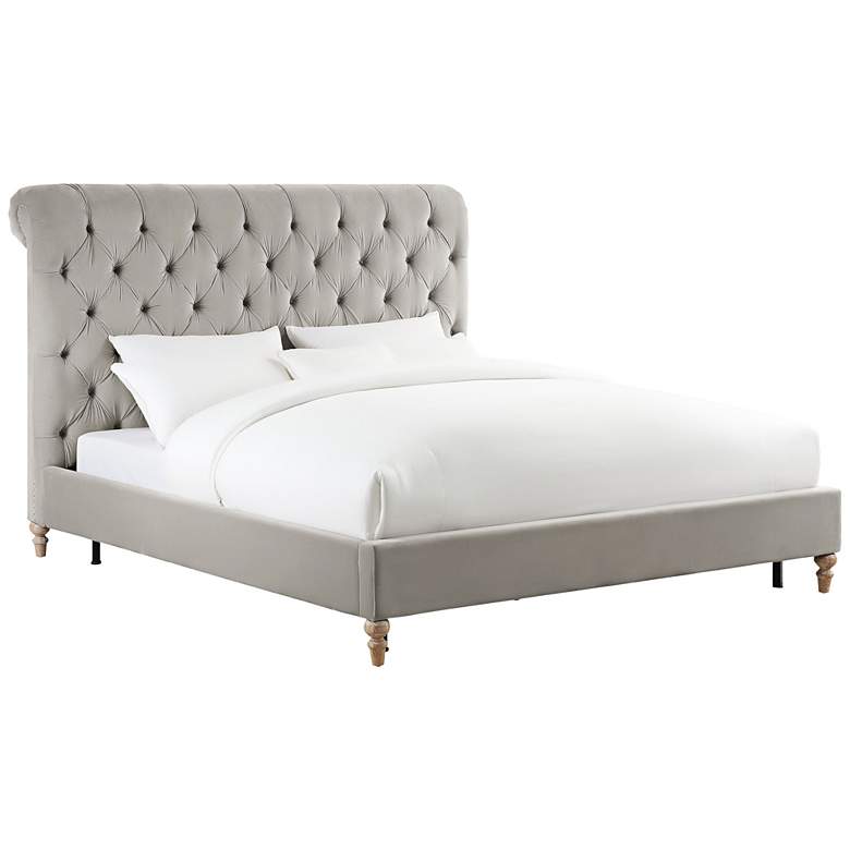 Image 1 Putnam Gray Velvet Tufted Queen Bed