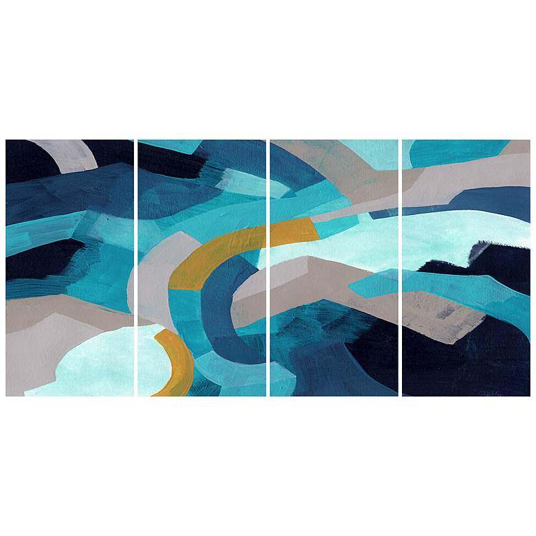 Puzzle Blues ABCD 144 inch Wide 4-Piece Glass Graphic Wall Art
