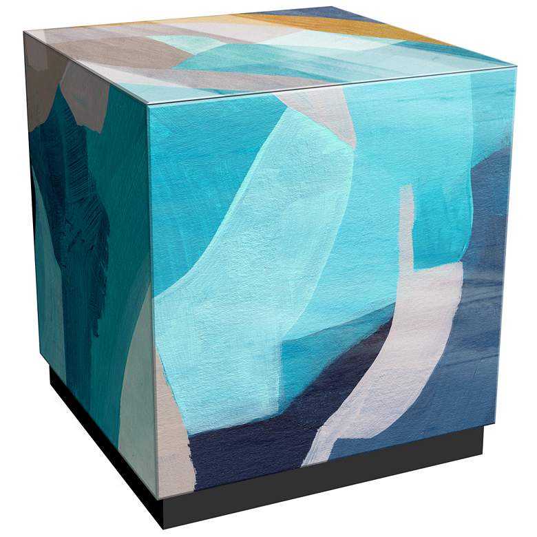 Image 1 Puzzle Blues II" Reverse Printed Beveled Art Glass Lamp Table with Bas