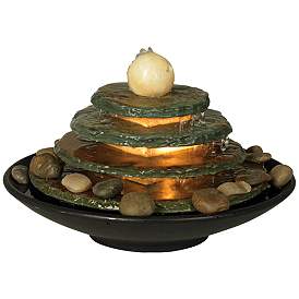Image2 of Pyramid 10" High Feng Shui Ball Lighted Table Fountain