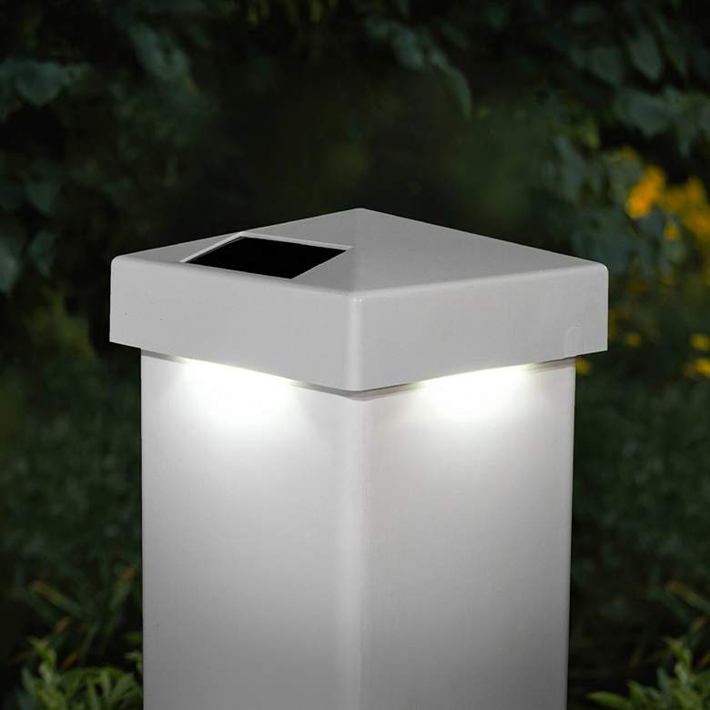 Image 3 Pyramid 4"x4" White Vinyl Outdoor LED Solar Post Cap more views