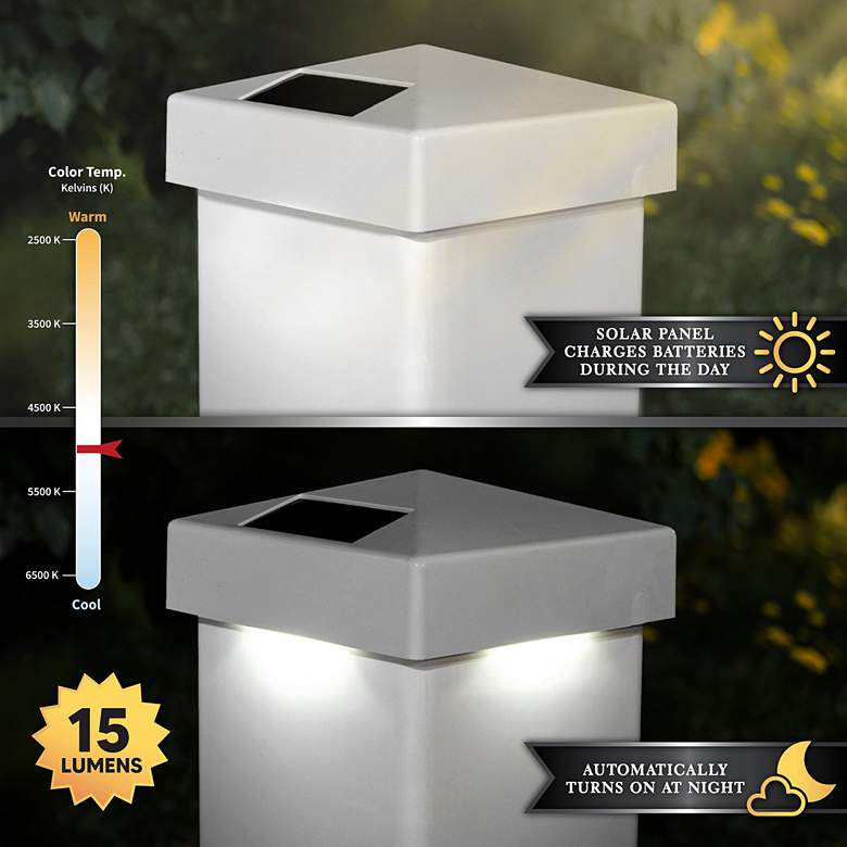 Image 5 Pyramid 4 inchx4 inch White Vinyl Outdoor LED Solar Post Cap more views