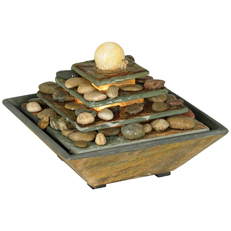 Image 5 Pyramid 9" High Slate Stone Feng Shui Table Fountain with LED Light more views