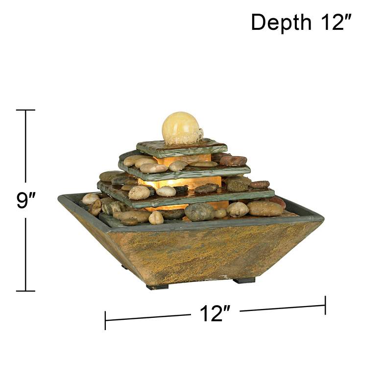 Image 6 Pyramid 9" High Slate Stone Feng Shui Table Fountain with LED Light more views