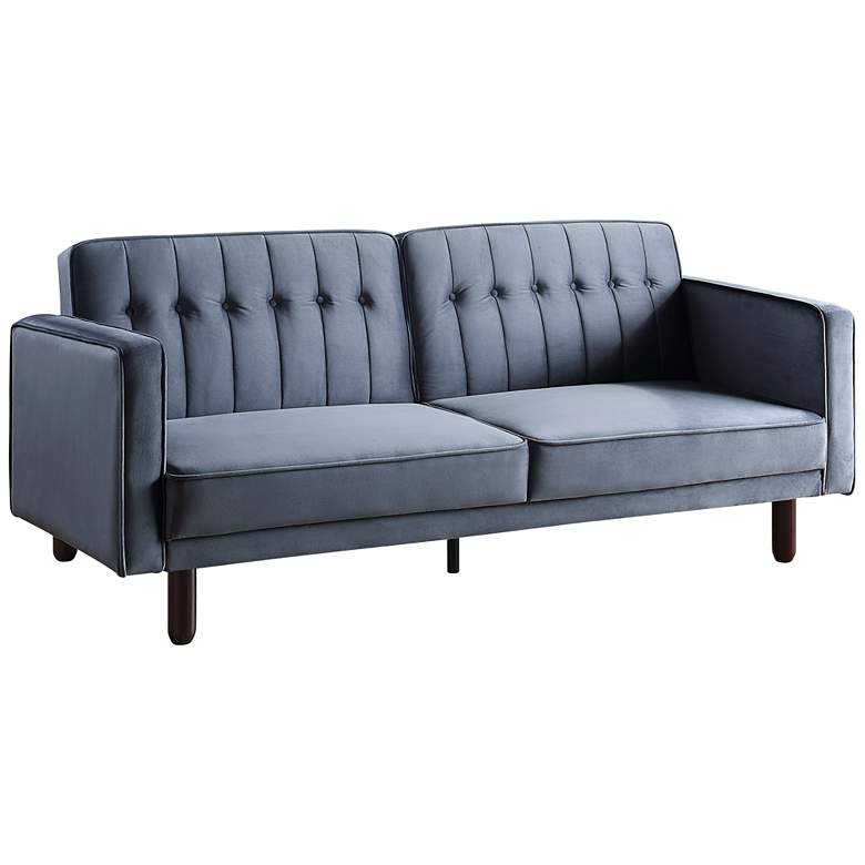 Image 1 Qinven 70" Wide Dark Gray Velvet Tufted Futon