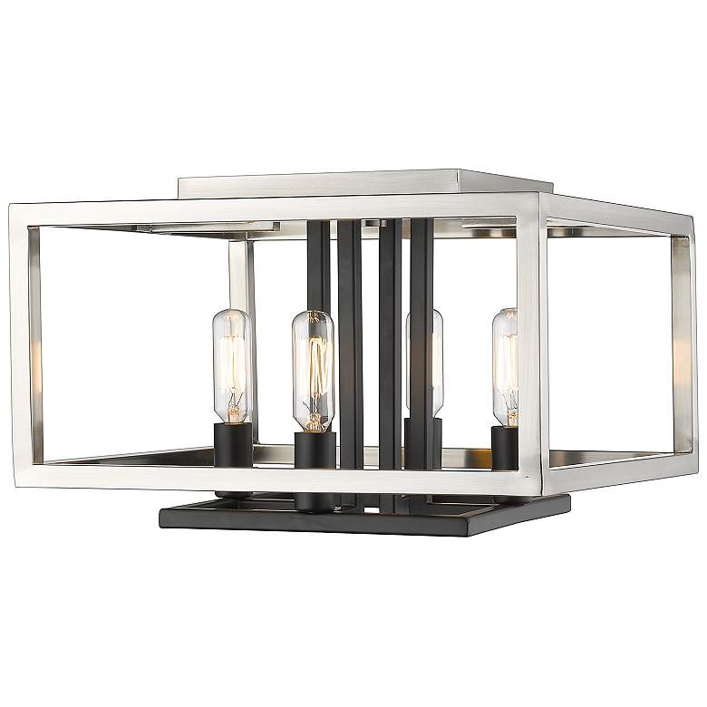 Image 1 Quadra by Z-Lite Brushed Nickel + Black 4 Light Flush Mount