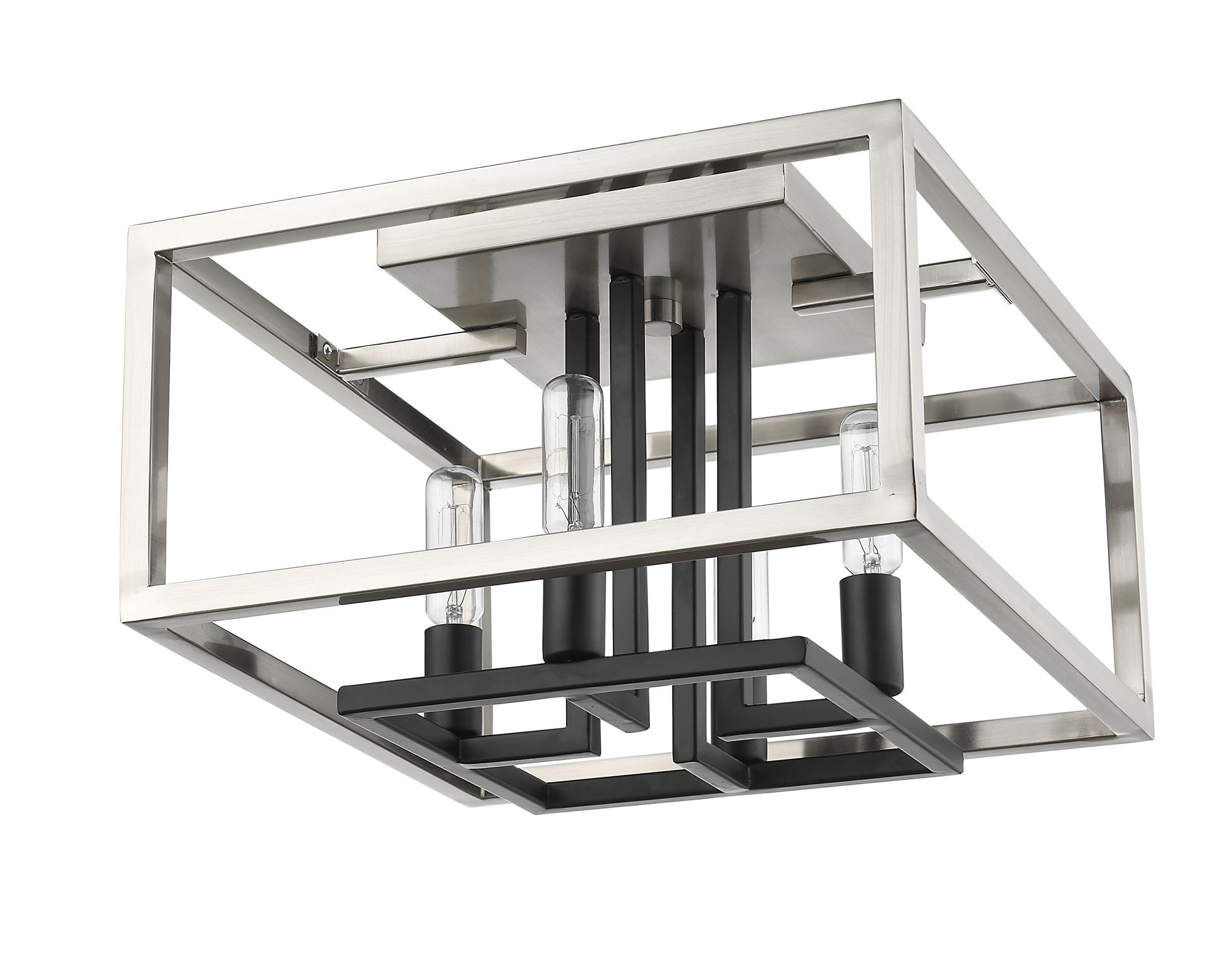 Quadra by Z-Lite Brushed Nickel + Black 4 Light Flush Mount