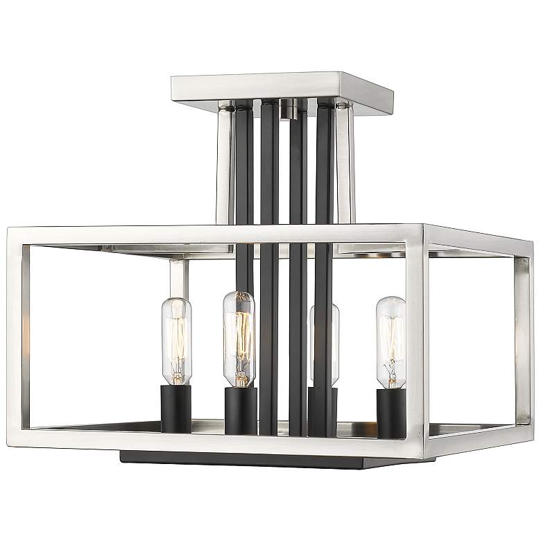 Image 1 Quadra by Z-Lite Brushed Nickel + Black 4 Light Semi Flush Mount