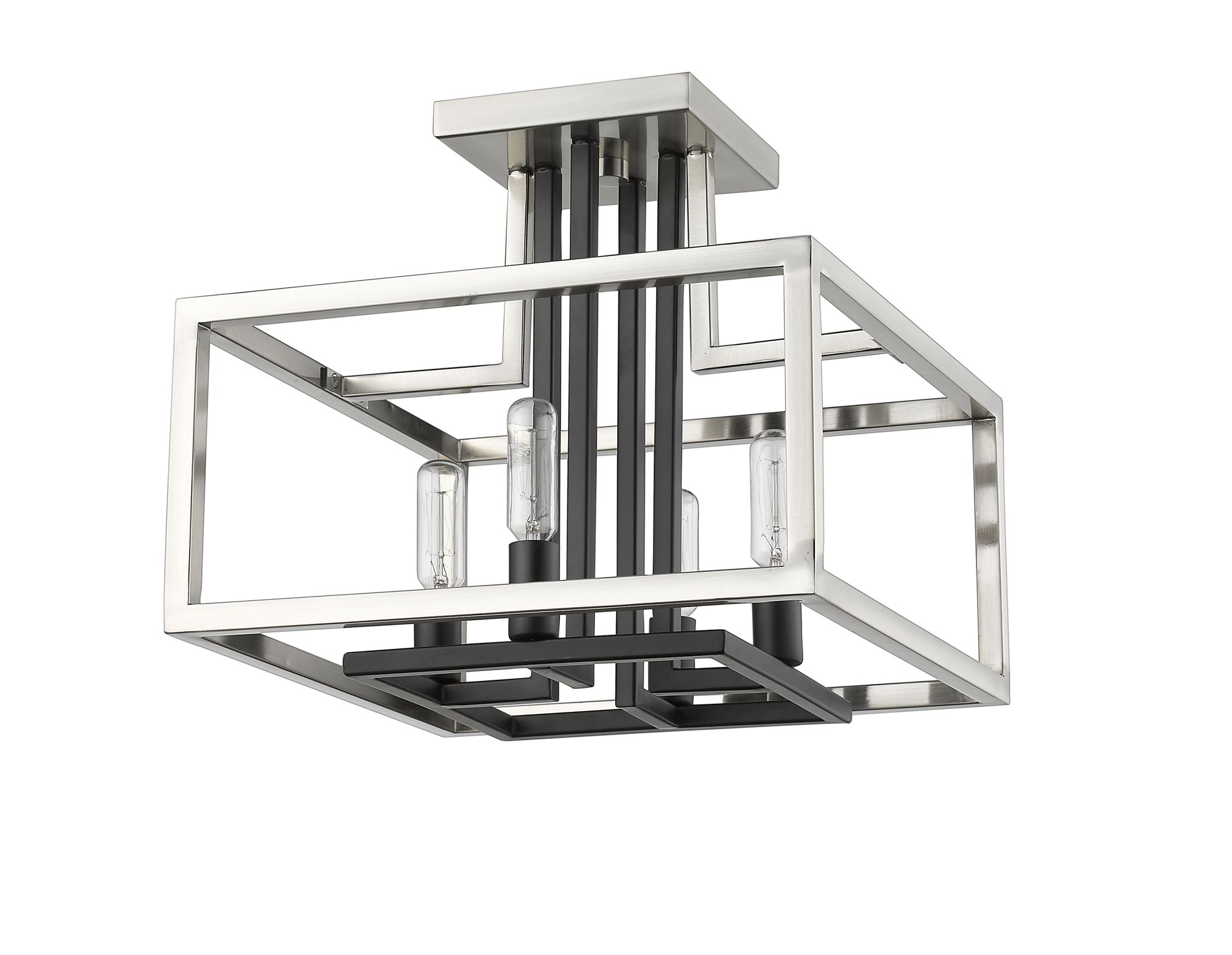 Quadra by Z-Lite Brushed Nickel + Black 4 Light Semi Flush Mount