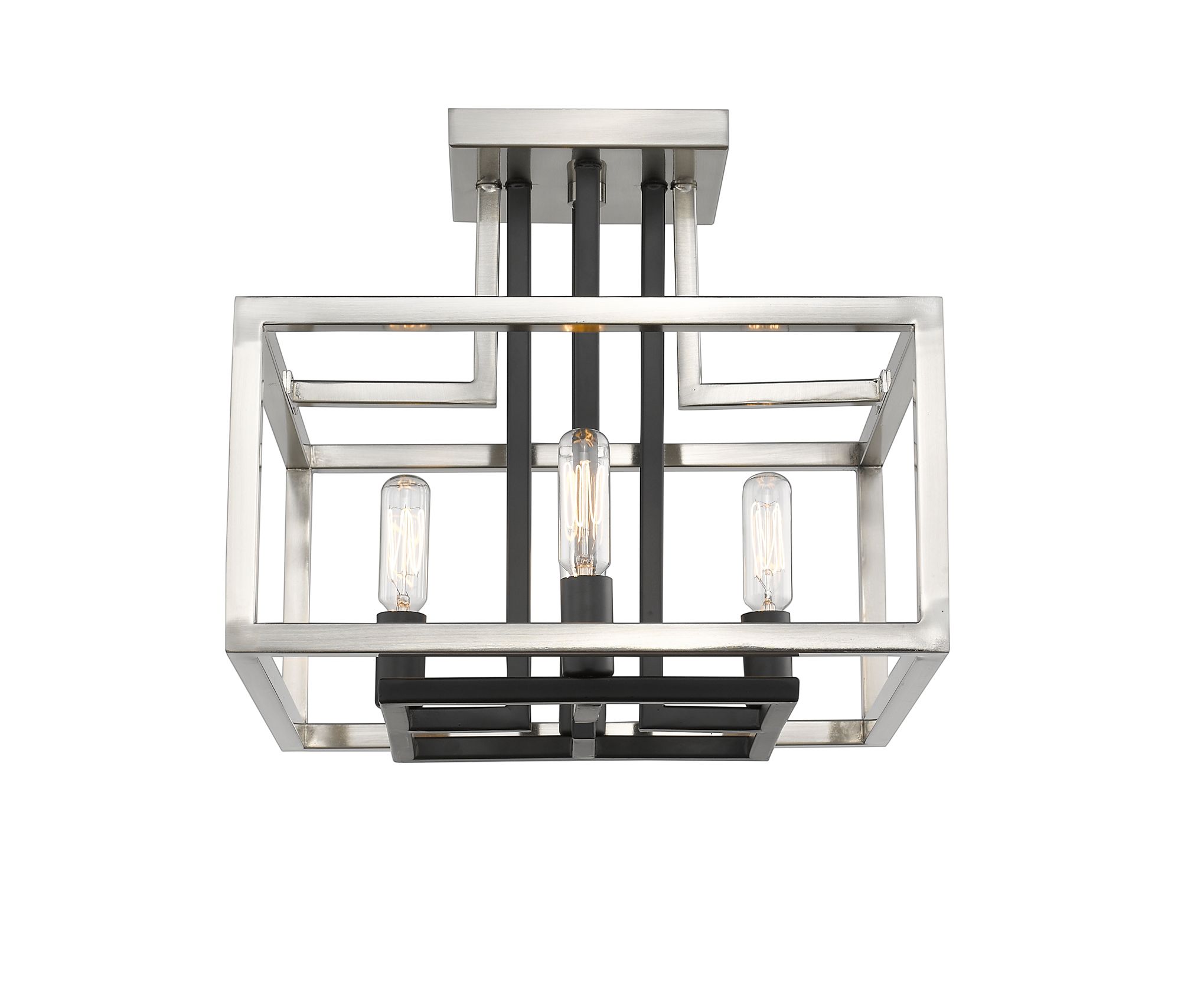 Quadra by Z-Lite Brushed Nickel + Black 4 Light Semi Flush Mount