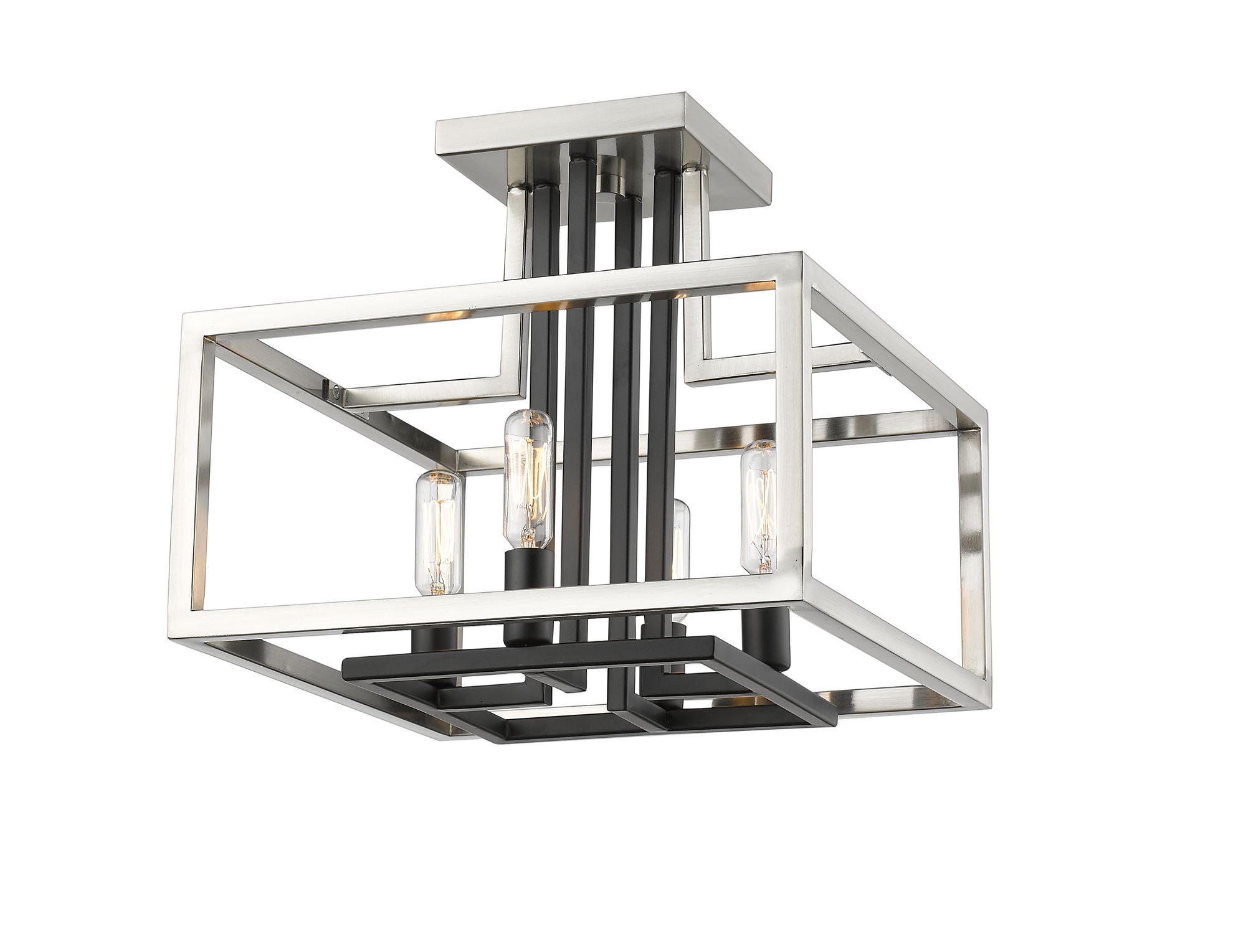Quadra by Z-Lite Brushed Nickel + Black 4 Light Semi Flush Mount