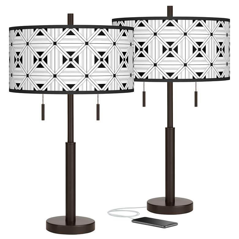 Image 1 Quadrille Robbie Bronze USB Table Lamps Set of 2