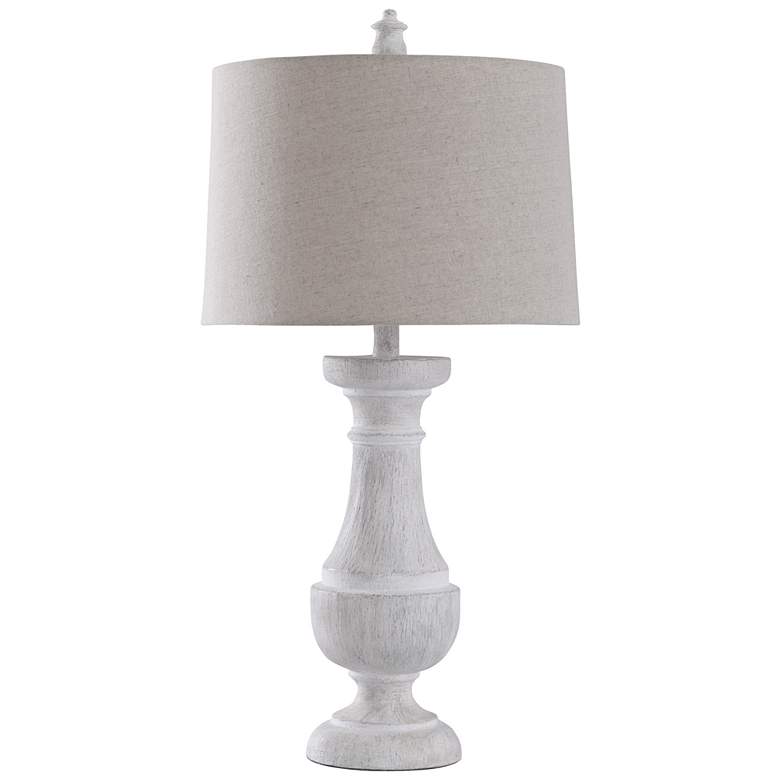 Image 1 Quail Weathered White Urn Table Lamp with Oatmeal Tapered Drum Shade