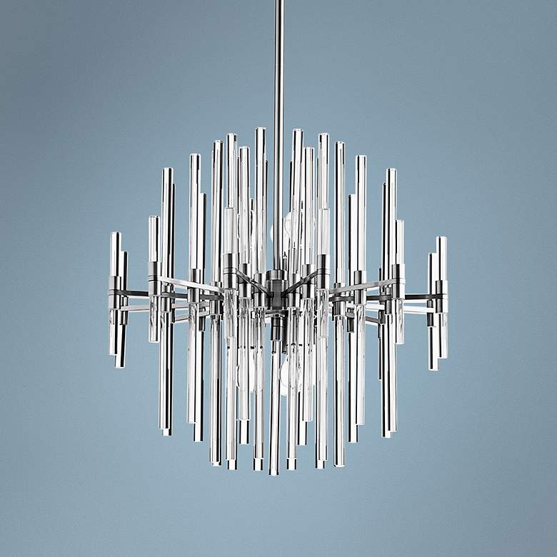 Image 1 Quebec 22" Wide Satin Nickel Glass 6-Light Pendant