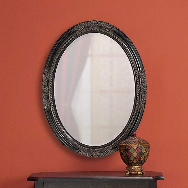 Image 1 Queen Ann Antique Black Finish 33 inch High Oval Wall Mirror