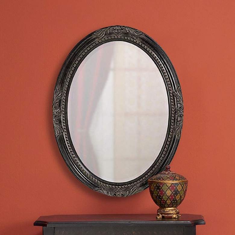 Image 1 Queen Ann Antique Black Finish 33" High Oval Wall Mirror