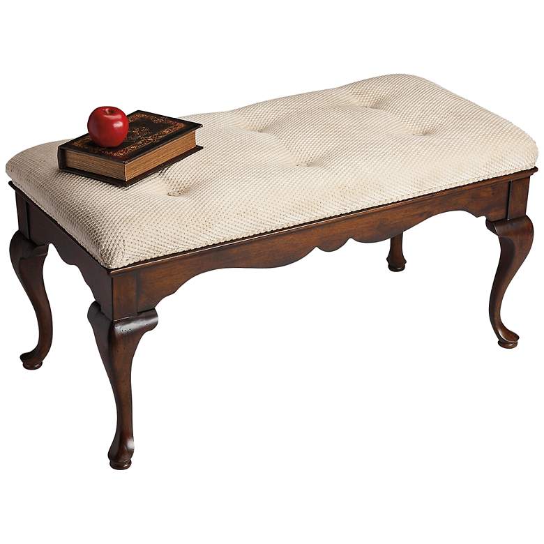 Image 1 Queen Anne 38 inch Wide Plantation Cherry Cushioned Bench