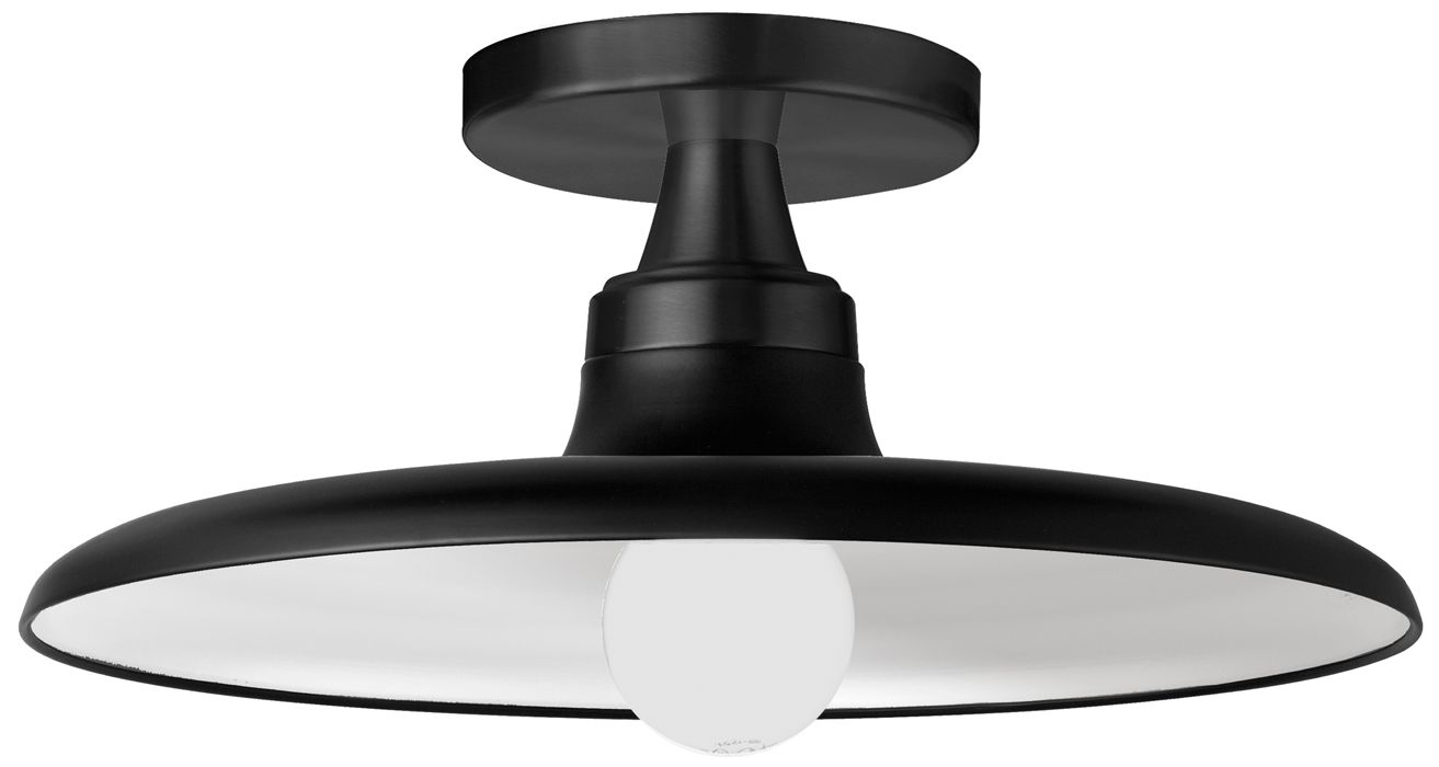 Quentin 12" Wide Matte Black, White Flush Mount