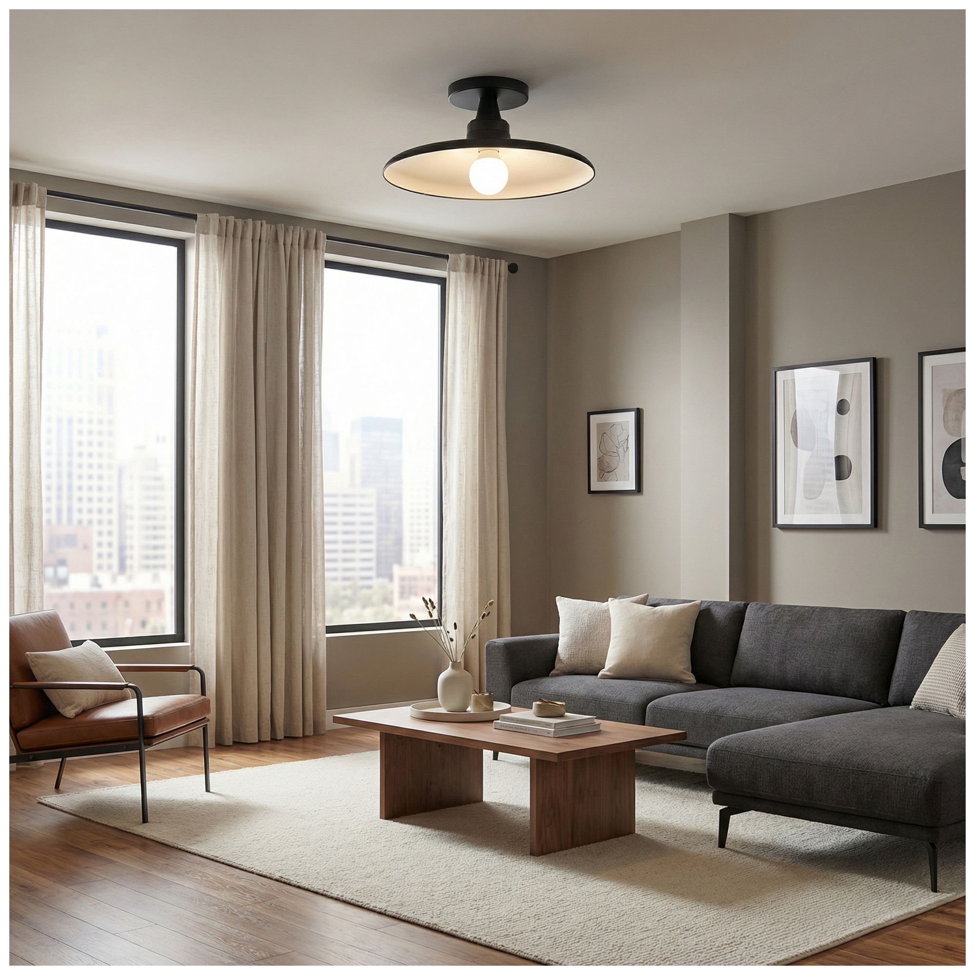 Image 4 Quentin 12" Wide Matte Black, White Flush Mount more views