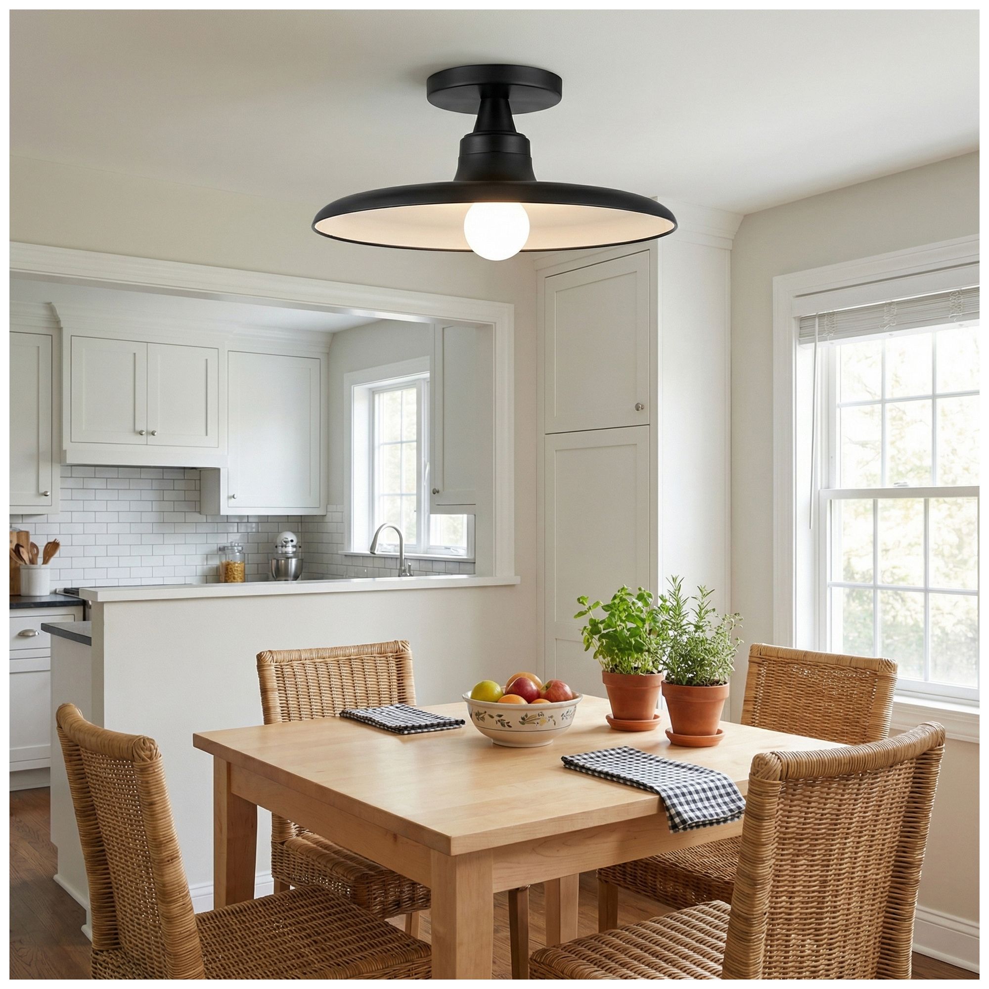 Image 5 Quentin 12" Wide Matte Black, White Flush Mount more views