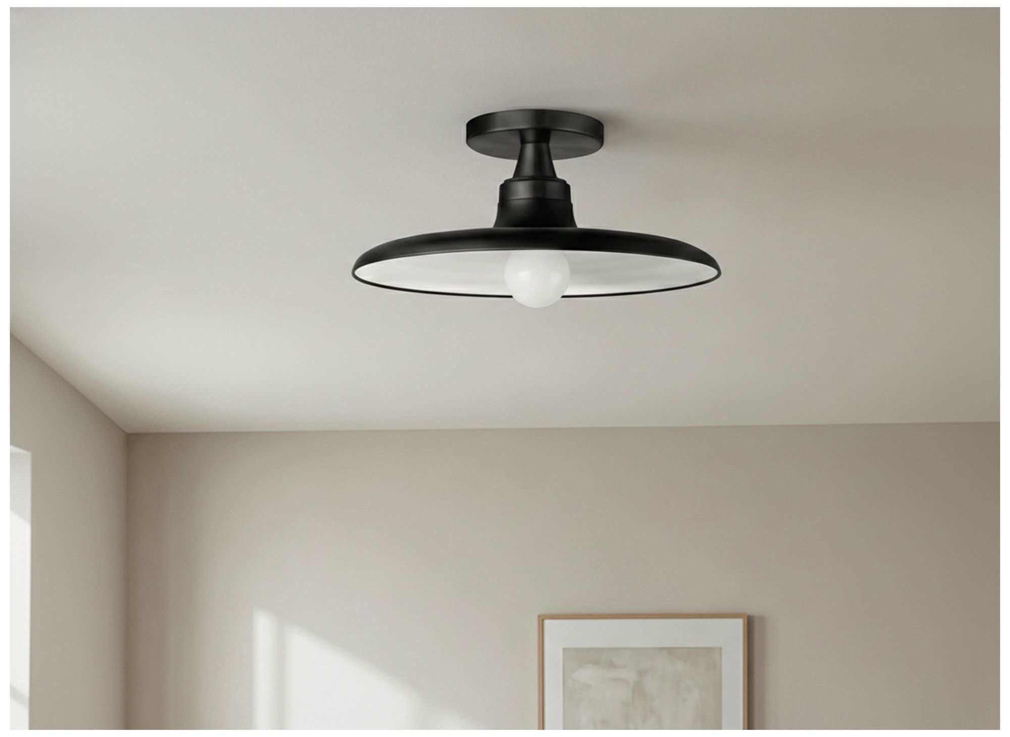 Image 6 Quentin 12" Wide Matte Black, White Flush Mount more views
