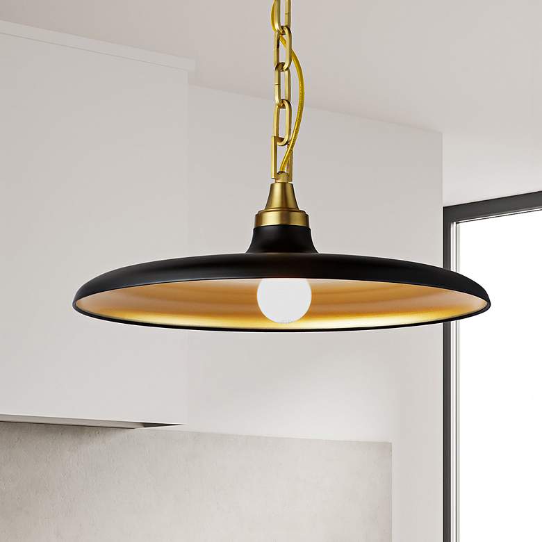 Image 3 Quentin 18" Wide Aged Brass and Matte Black Pendant Light more views
