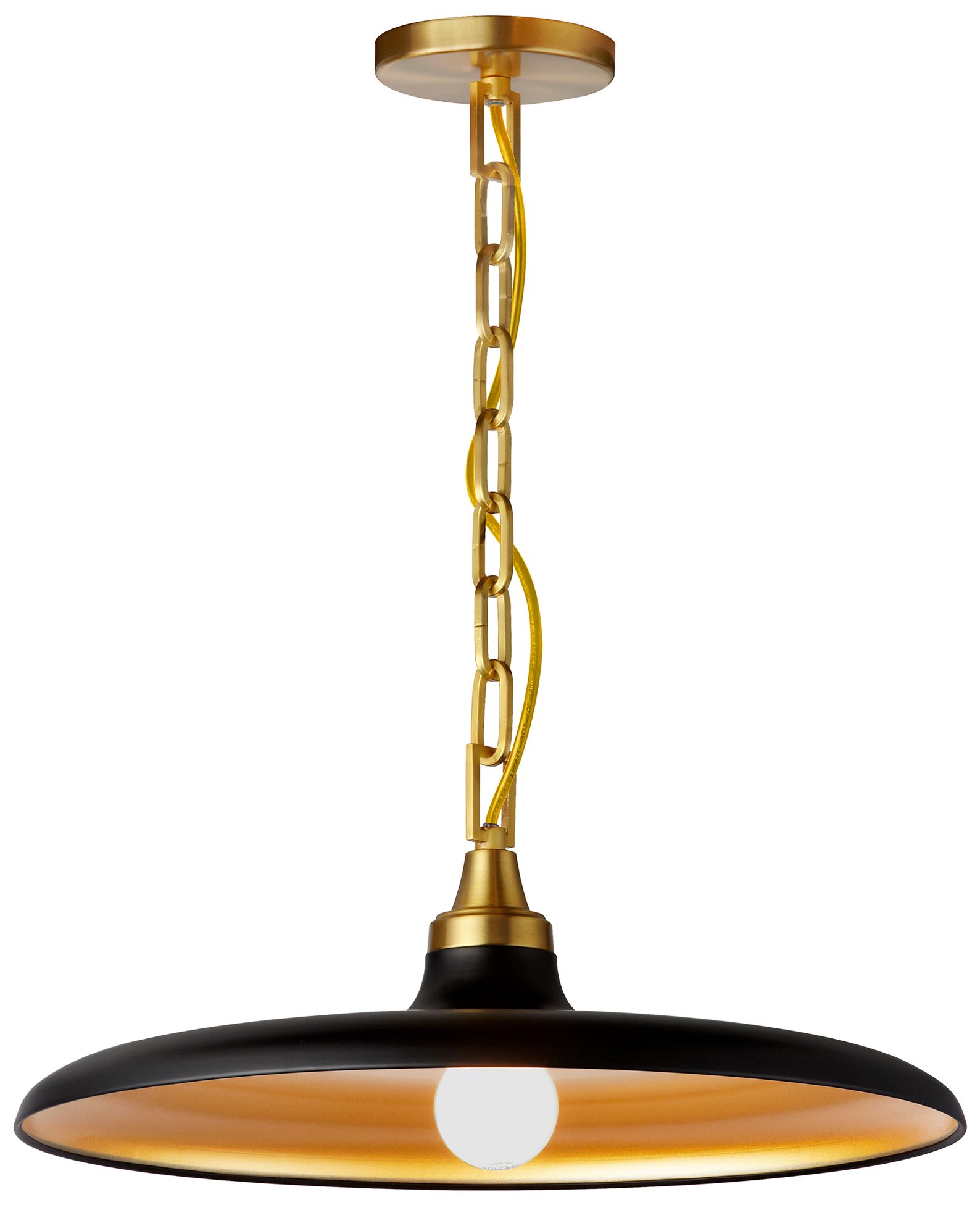 Quentin 18" Wide Aged Brass Finish Pendant w/ Matte Black/Gold Shade