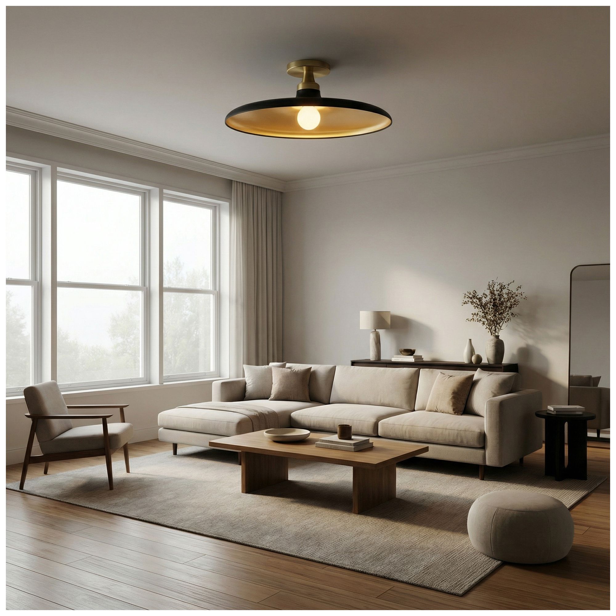 Image 5 Quentin 18" Wide Matte Black, Gold, Aged Brass Flush Mount more views