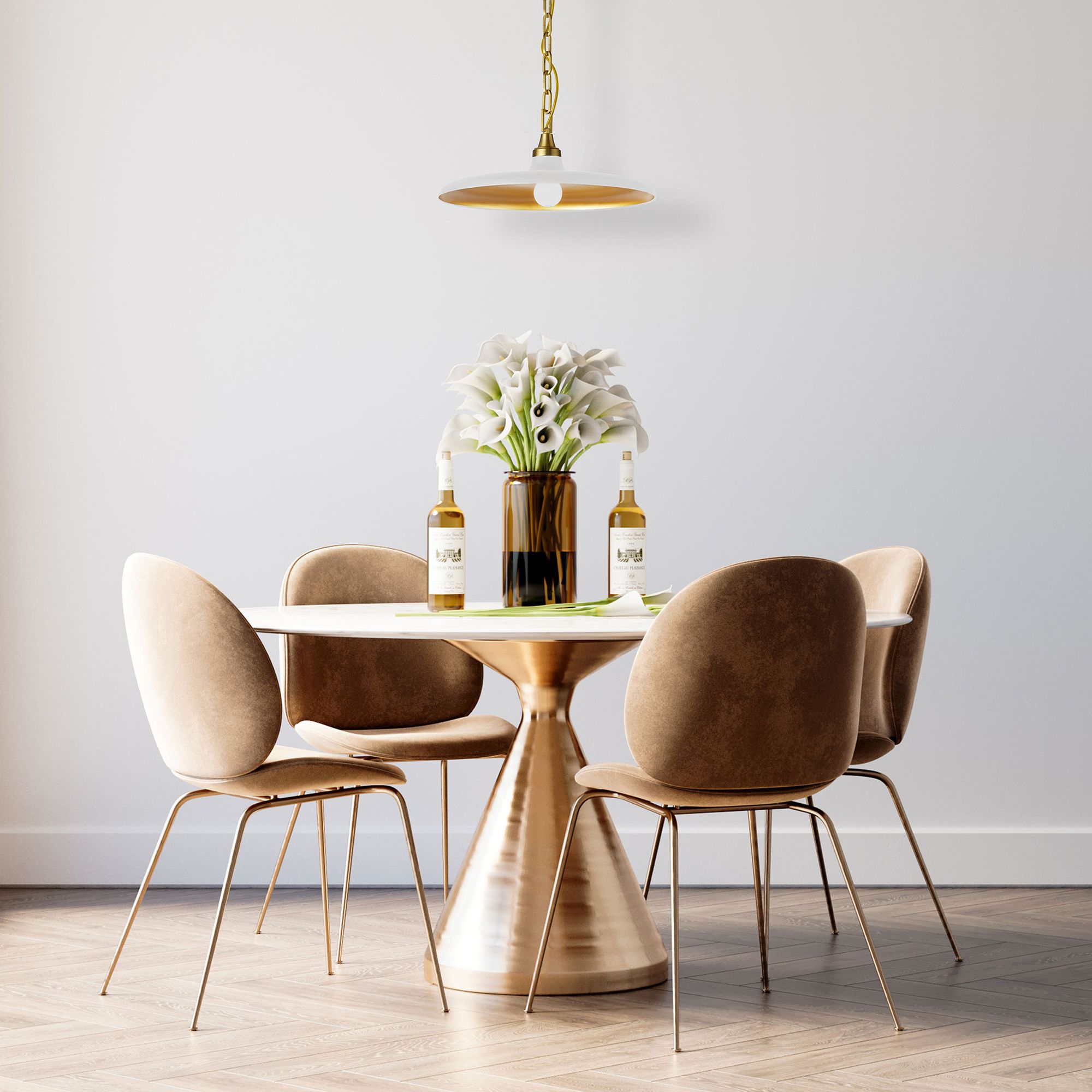 Image 4 Quentin 18" Wide Matte White Finish Pendant w/ Aged Brass Shade more views