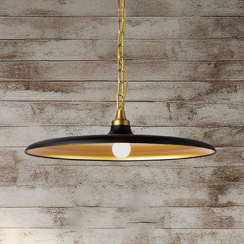 Image 2 Quentin 24" Wide Black and Aged Brass Pendant Light