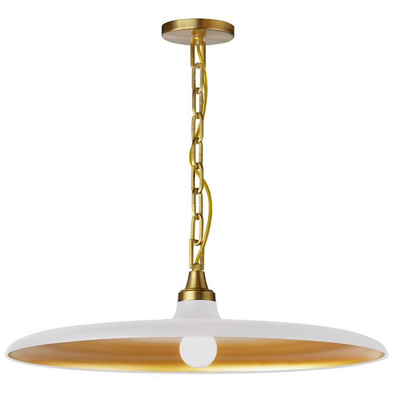 Image 1 Quentin 24"W Aged Brass and Matte White Dish Pendant Light