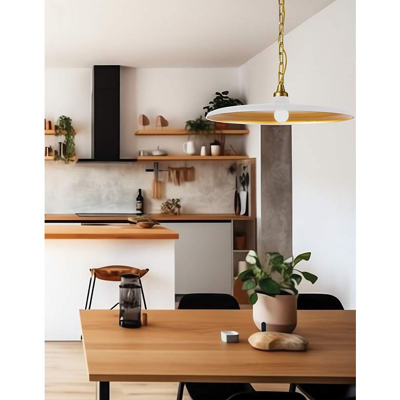 Image 2 Quentin 24"W Aged Brass and Matte White Dish Pendant Light more views