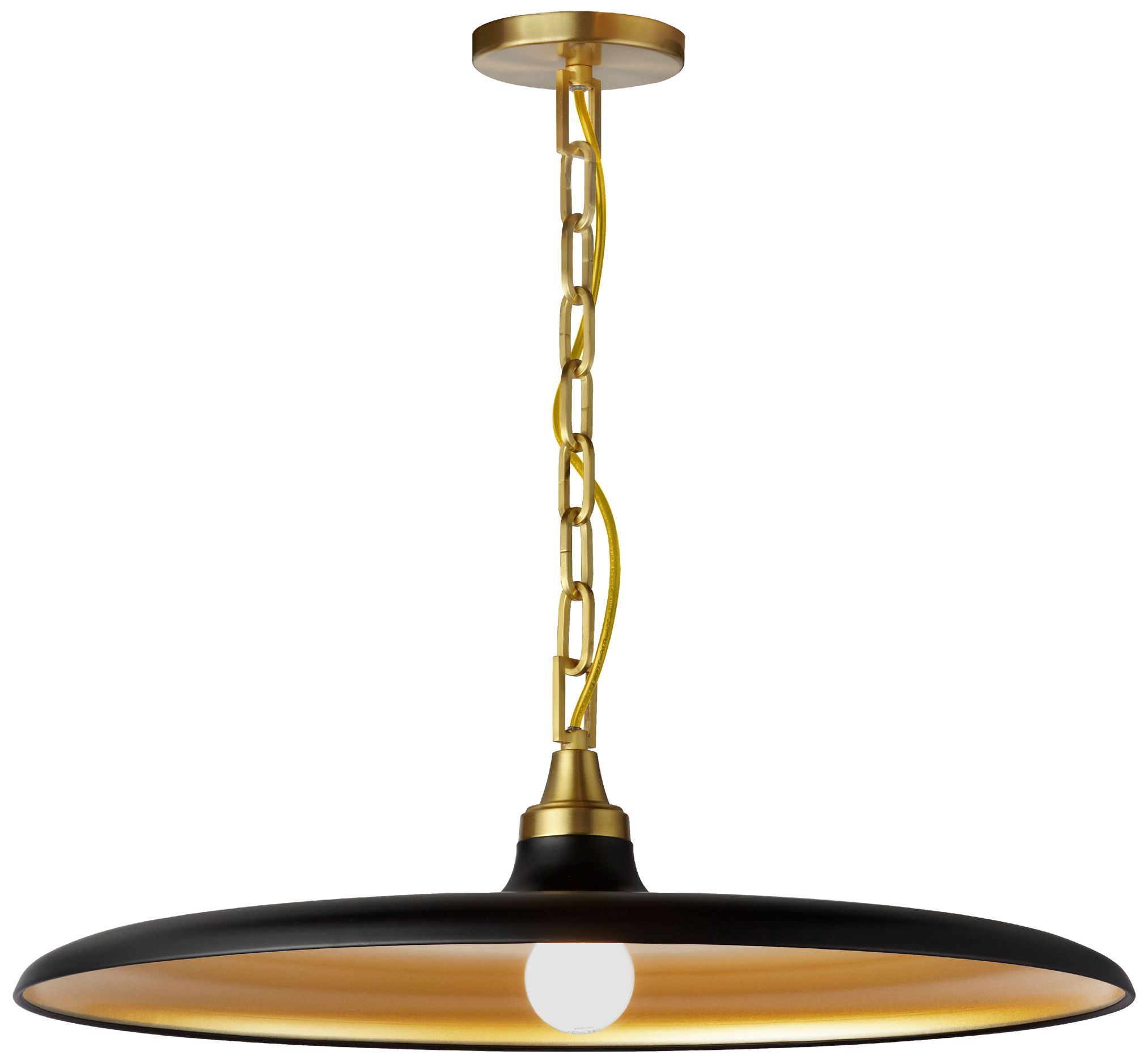Quentin 24" Wide Matte Black Finish Pendant w/ Aged Brass Shade