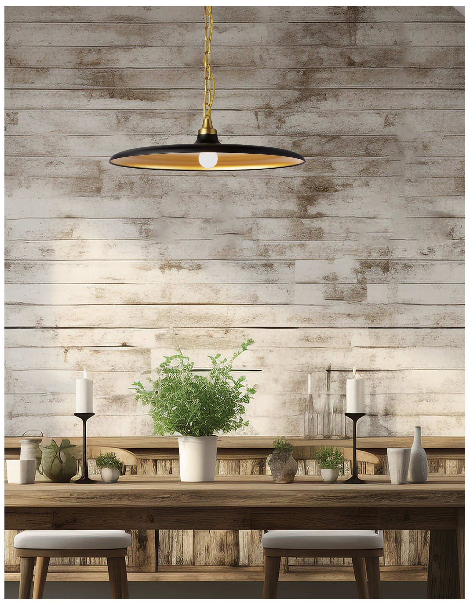 Image 4 Quentin 24" Wide Matte Black Finish Pendant w/ Aged Brass Shade more views