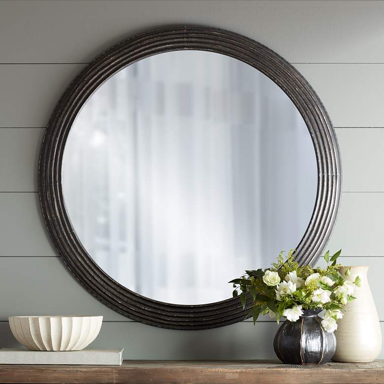 Image 1 Quentin Black 34 inch Round Metal Framed Wall Mirror
