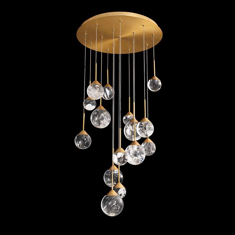 Image 2 Quest 8"H x 23"W 15-Light Crystal Multi-Light Pendant in Aged Bra more views
