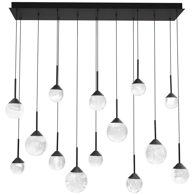 Image 1 Quest 8"H x 40"W 14-Light Crystal Multi-Light Pendant in Black