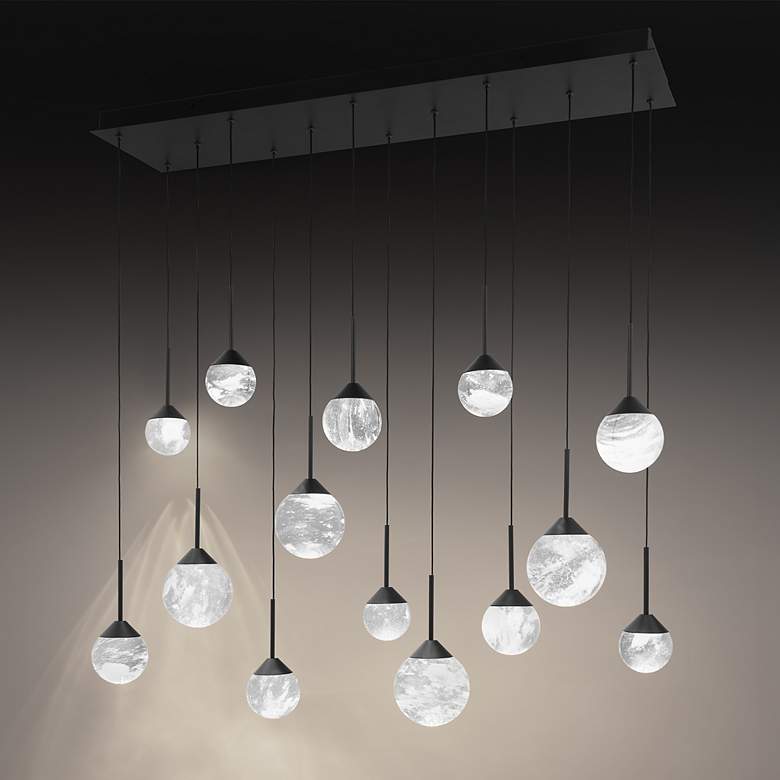Image 3 Quest 8"H x 40"W 14-Light Crystal Multi-Light Pendant in Black more views