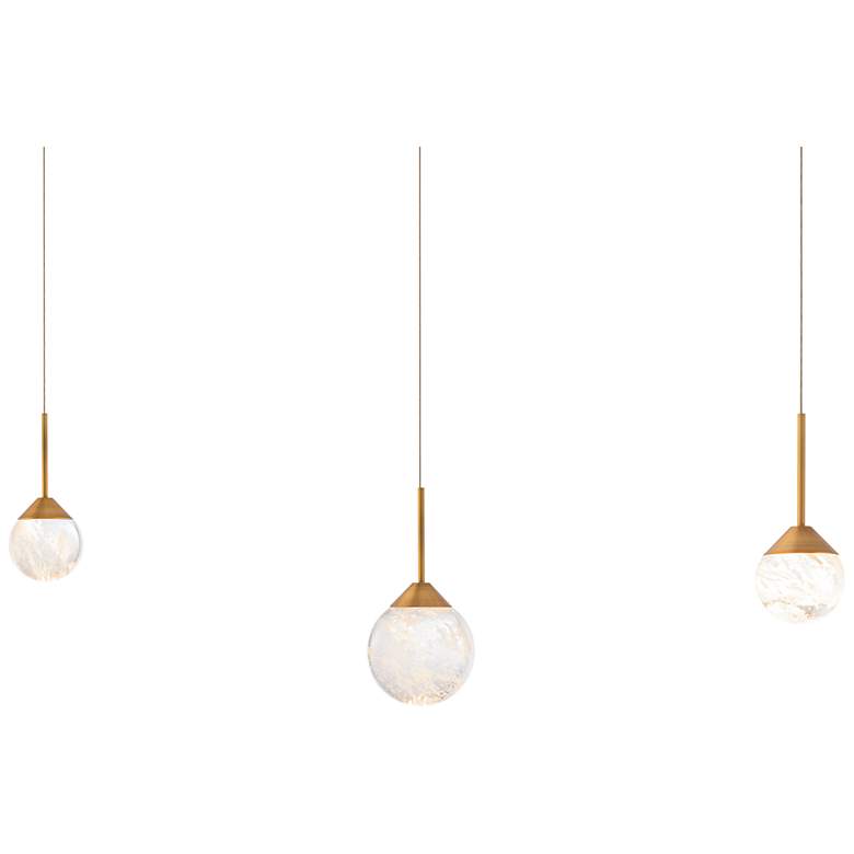 Image 1 Quest 8"H x 40"W 3-Light Crystal Multi-Light Pendant in Aged Bras