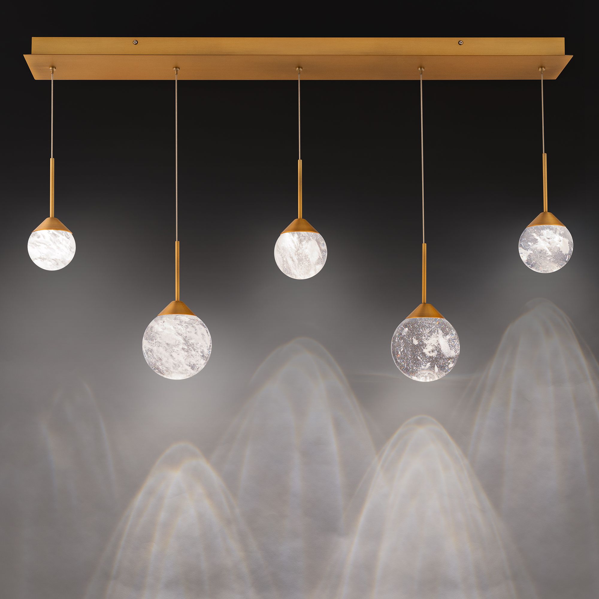 Image 3 Quest 8"H x 40"W 5-Light Crystal Multi-Light Pendant in Aged Bras more views