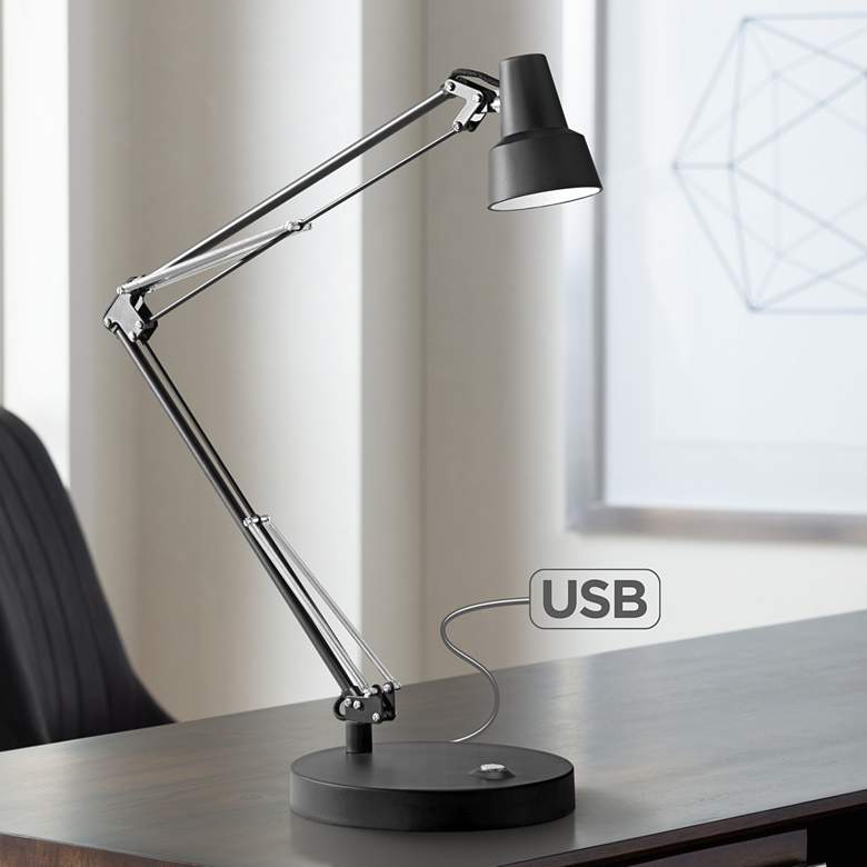 Image 1 Quest Black Adjustable LED Desk Lamp with USB Port