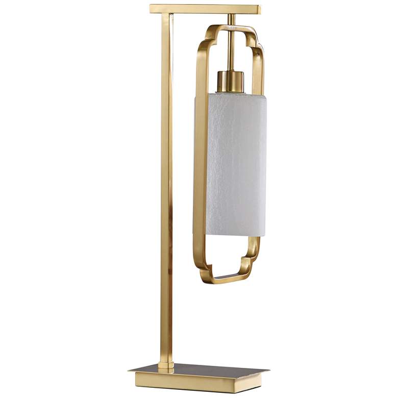 Image 1 Quest Frosted Vein Glass and Satin Brass Metal Desk Lamp