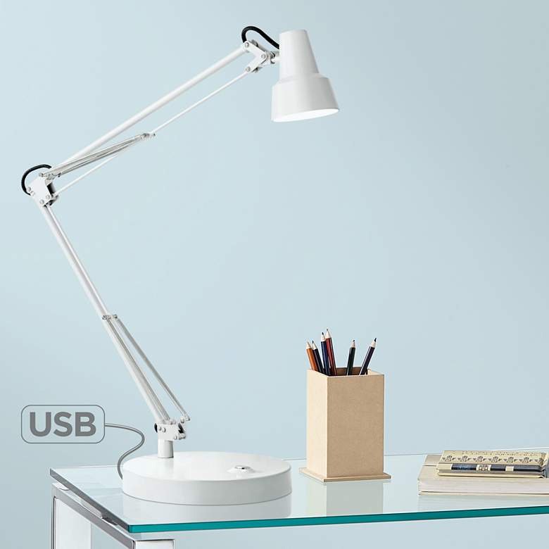 Image 1 Quest White Adjustable LED Desk Lamp with USB Port