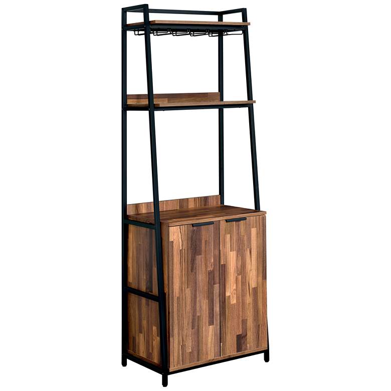 Image 2 Quevo 24 3/4 inchW Oak Wood Black Metal 3-Shelf Wine Cabinet 