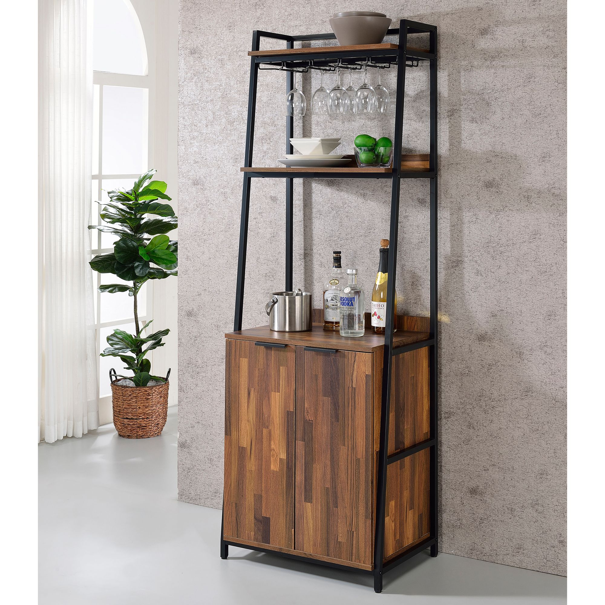 Wood and metal online wine cabinet