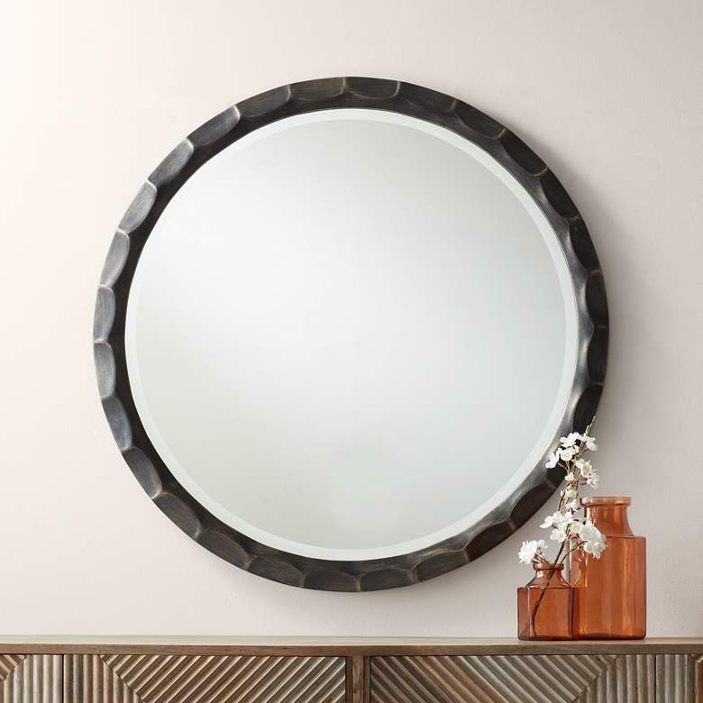 Image 1 Quigley Dark Bronze 34 1/4 inch Round Wall Mirror