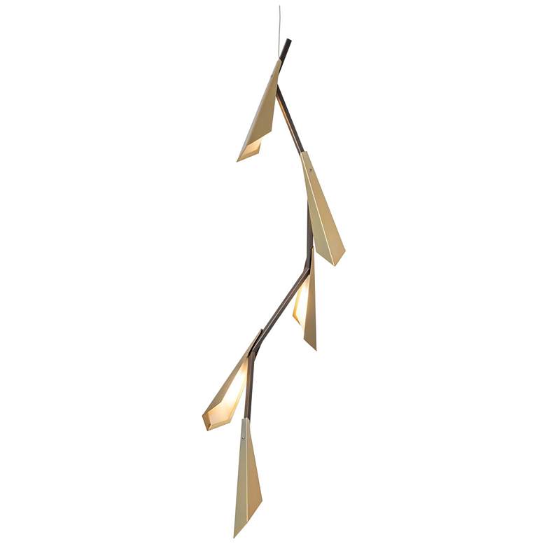 Image 1 Quill 16" Wide Dark Smoke Vertical LED Pendant With Modern Brass Shade