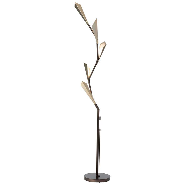 Image 1 Quill 76.8" Dark Smoke Torchiere With Modern Brass Shade