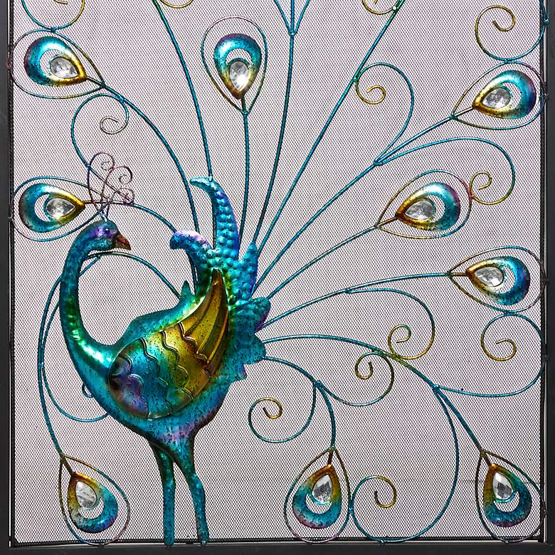 Image 4 Quill Black Metal 32" High 3-Panel Peacock Fireplace Screen more views